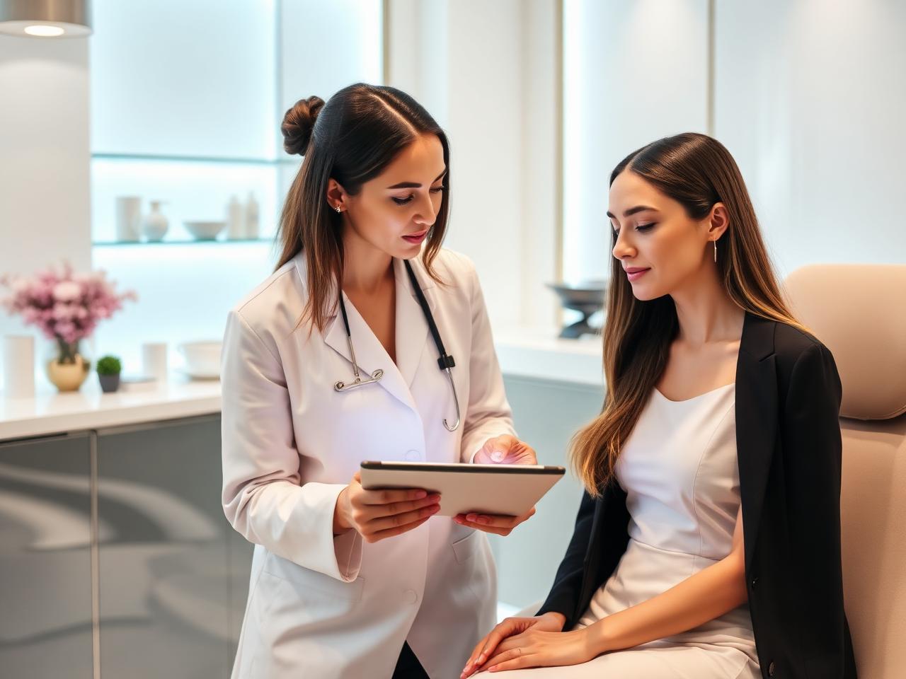 Profissional preenchendo ficha de anamnese digital em tablet